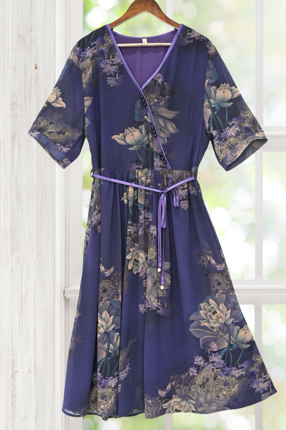 Isabella Purple Floral Dress Short Sleeves